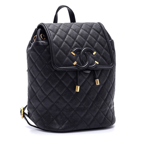 Chanel - Black Quilted Caviar Leather Filigree Backpack